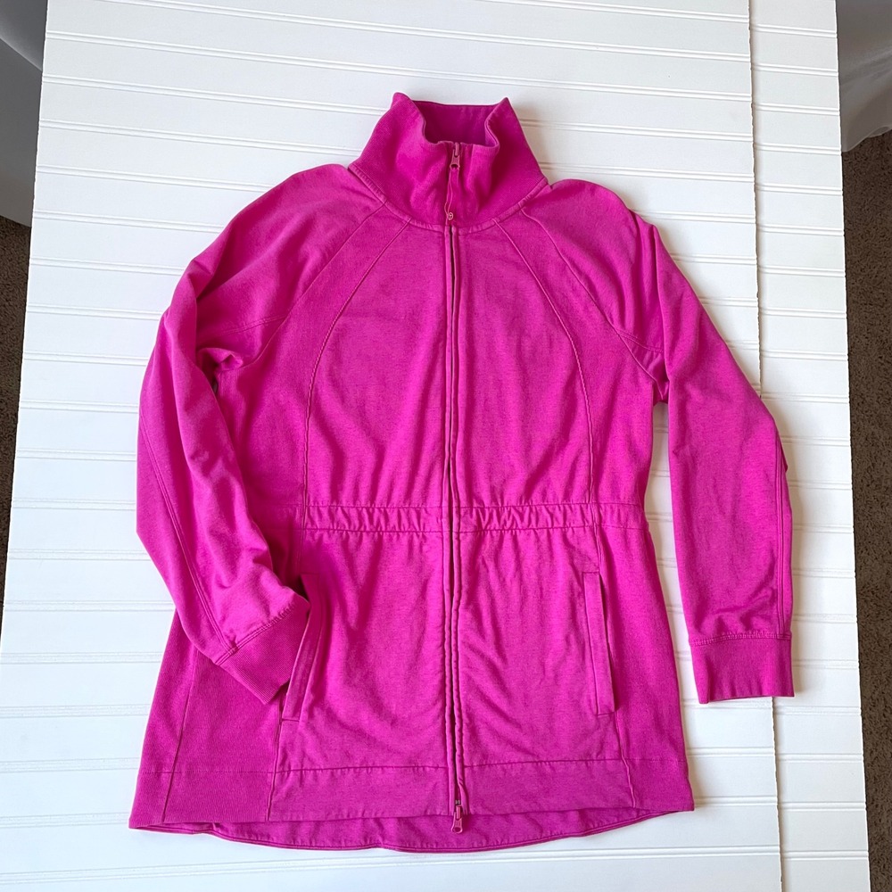 Talbots Full Zip Active Jacket Sz L Fuchsia Pink Drawstring Waist Layer Athletic